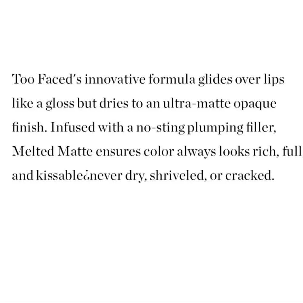 Too Faced Matte Plumpinh Liquid Lipstick in Bend and Snap- Cool Berry Tone